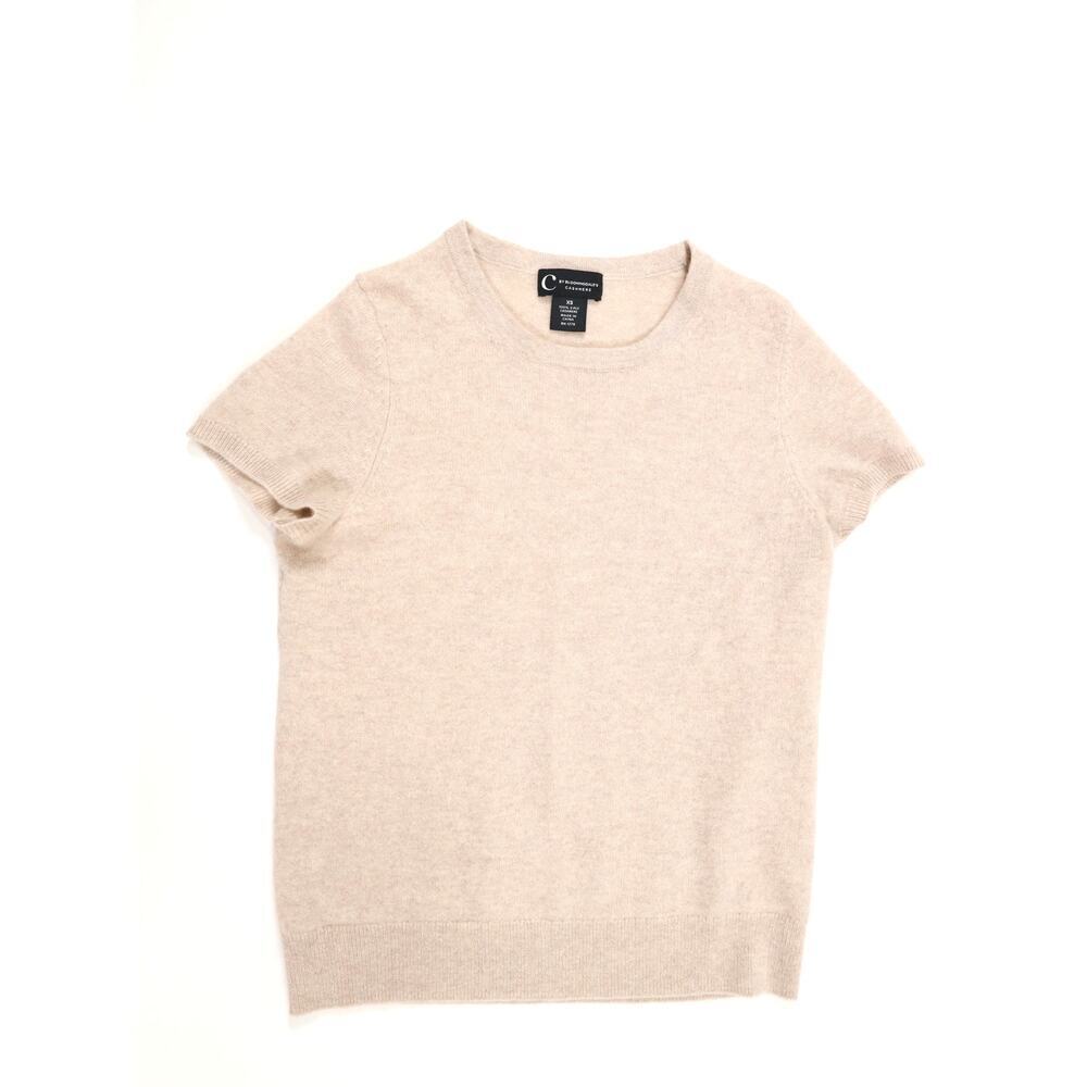 Heritage Preppy C by Bloomingdale’s 100% Cashmere Short Sleeve Sweater XS Beige - Picture 9 of 13